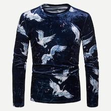 Romwe Men Crane Print Velvet Tee