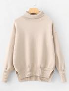 Romwe Rib Trim High Low Oversized Sweater