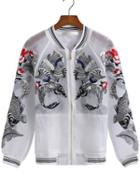 Romwe With Zipper Embroidered Organza White Jacket