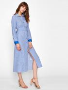 Romwe Satin Cuff Self Tie Waist Gingham Shirt Dress