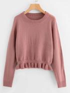 Romwe Shirred Frill Hem Sweater