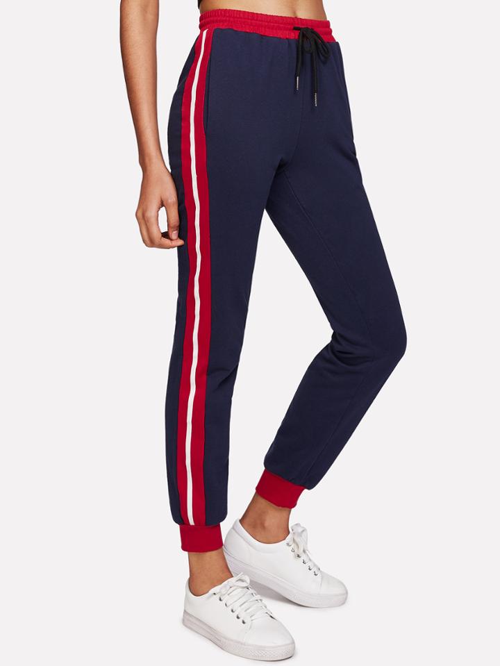 Romwe Contrast Panel Side Heather Knit Sweatpants