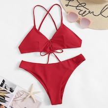 Romwe Criss Cross Top With Cheeky Bikini Set