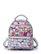 Romwe Cartoon Print Front Pocket Pu Backpack