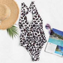 Romwe Leopard Criss Cross Backless One Piece Swimsuit