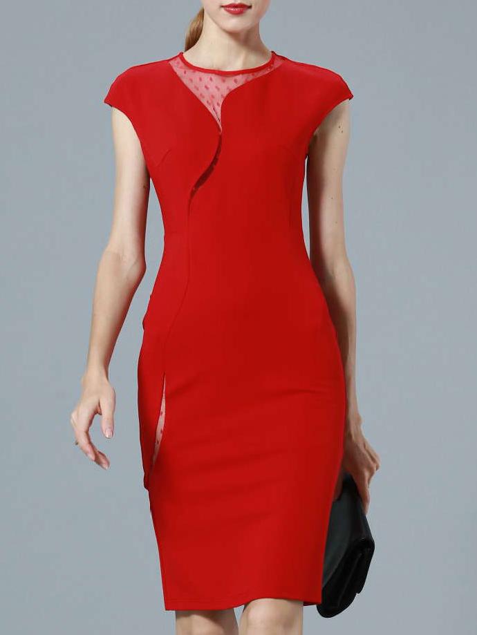 Romwe Red Round Neck Cap Sleeve Bodycon Dress