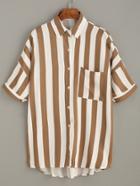 Romwe Brown White Vertical Striped Drop Shoulder Blouse