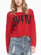 Romwe Red Dropped Shoulder Seam Letter Print Studded Sweatshirt