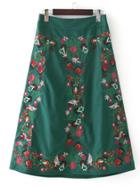 Romwe Flower Embroidery Midi Skirt