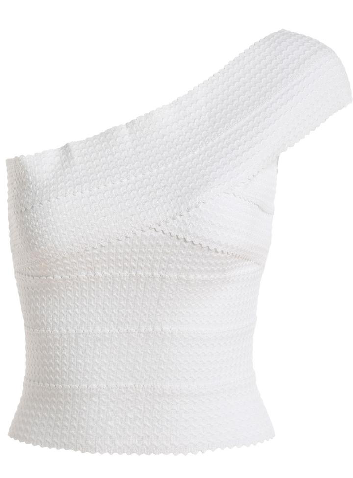 Romwe Oblique Shoulder Slim White Top
