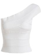 Romwe Oblique Shoulder Slim White Top