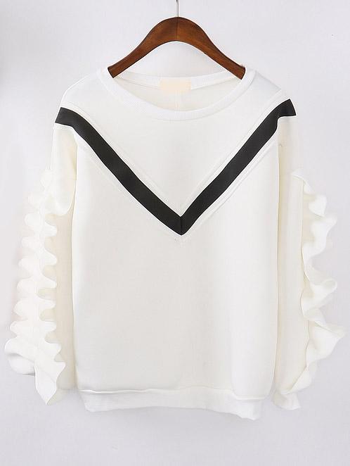 Romwe Chevron Print Ruffle Loose Sweatshirt