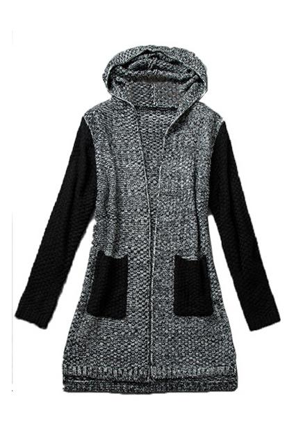 Romwe Dual-tone Hoodied Loose Cardigan