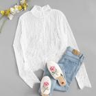 Romwe Mock-neck Sheer Lace Top