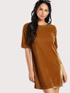 Romwe Drop Shoulder Velvet Tee Dress