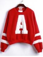 Romwe Red Round Neck Flocked A Pattern Sweatshirt