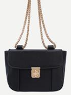 Romwe Embossed Turnlock Flap Bag With Chain - Black