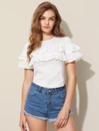 Romwe Layered Frill Detail Slub Tee