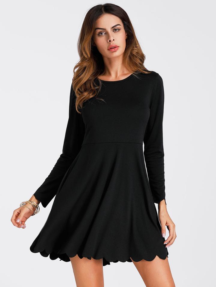 Romwe Scallop Hem Swing Dress
