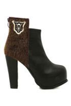 Romwe Faux Fur With Skull Embellished Pu Boots