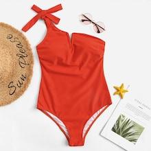 Romwe Self Tie One Shoulder One Piece Swimsuit