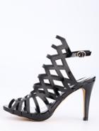 Romwe Caged Peep Toe Slingback Sandals - Black