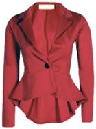 Romwe Lapel Dip Hem Peplum Hem Wine Red Blazer