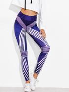 Romwe Contrast Striped Printed Random Skinny Leggings