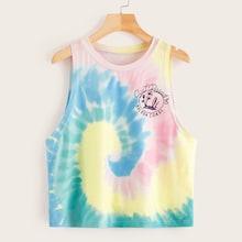 Romwe Tie Dye Letter Print Top