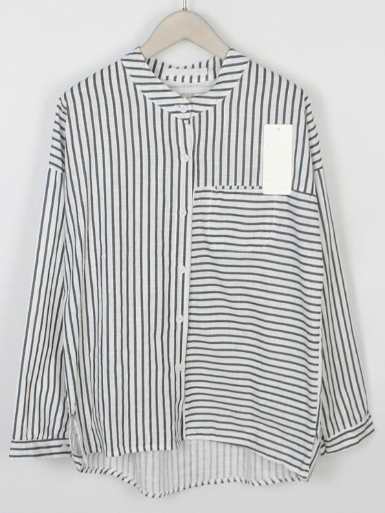 Romwe Dip Hem Striped Black Blouse