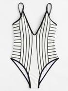 Romwe Striped V Plunge Bikini Set