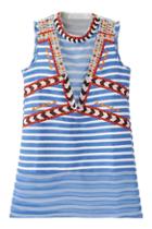 Romwe Embroidered Striped Blue Sleeveless Dress