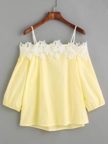 Romwe Cold Shoulder Lace Appliques Top