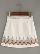 Romwe White Tribal Embroidery Skirt