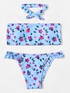 Romwe Calico Print Frill Detail Bikini Set With Choker