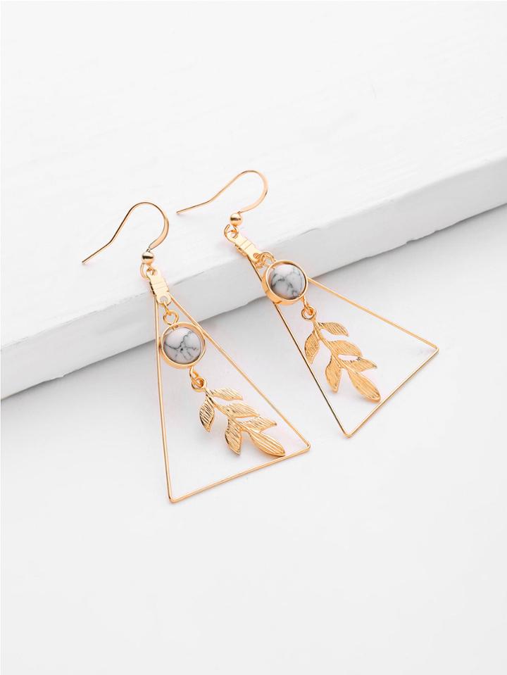 Romwe Leaf & Triangle Design Drop Earrings With Marble