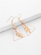 Romwe Leaf & Triangle Design Drop Earrings With Marble