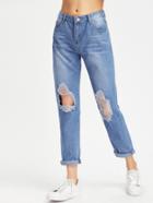 Romwe Destroyed Cuffed Jeans