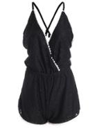 Romwe Spaghetti Strap Lace Backless Jumpsuit