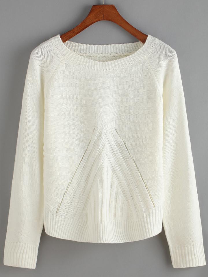 Romwe Round Neck Slit Side White Sweater
