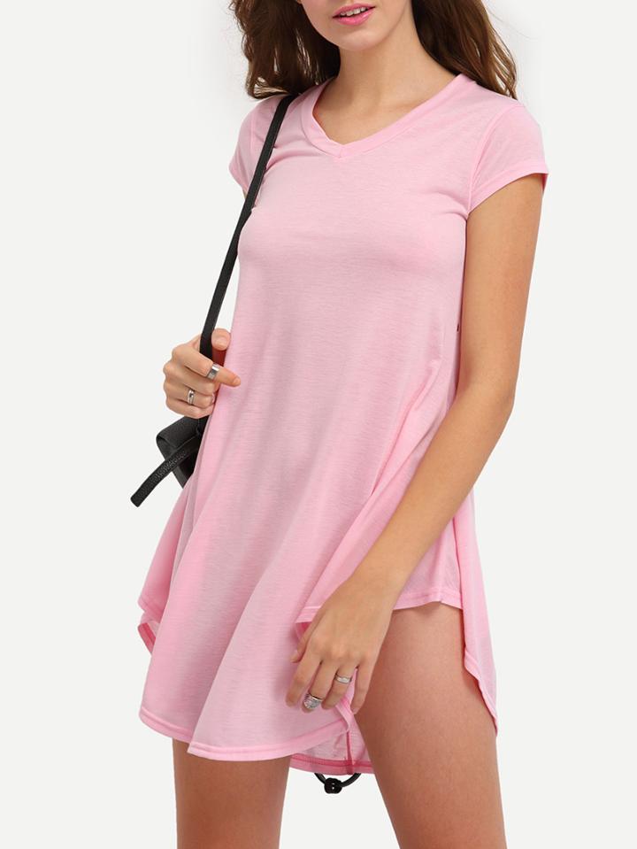 Romwe Round V-neck Curved Hem Swing Dress