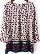 Romwe Color-block Flower Print Blouse