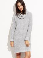 Romwe Grey High Neck Long Sweater