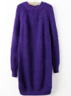Romwe Crew Neck Raglan Sleeve Royal Blue Sweater Dress