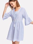 Romwe Tassel Lace Up Front Ruffle Cuff And Hem Dress