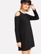 Romwe Cold Shoulder Pearl Beaded Dress