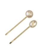 Romwe 2pcs/set Hair Accessories Luxury Crystal Water Drop Round Hairgrips