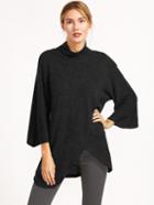 Romwe Black Cowl Neck Raglan Sleeve Wrap Front Sweater