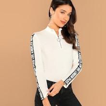 Romwe Zip Half Placket Ribbed Knit Tee