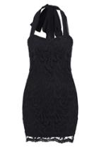 Romwe Halter Neck Lace Bodycon Black Dress